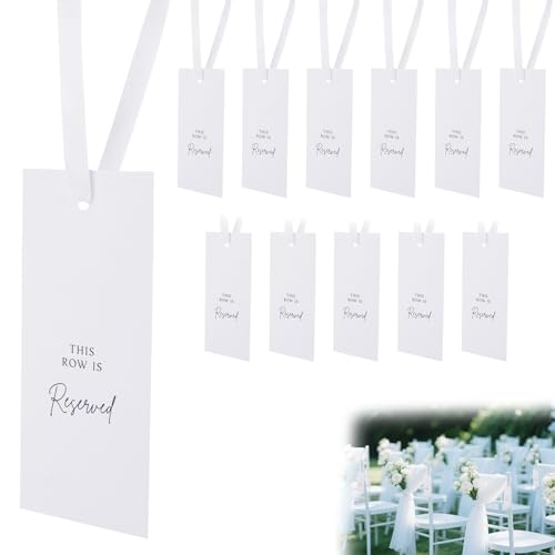 Reserved Seating Chair Signs - 12pcs White Wedding Decor with Ribbons