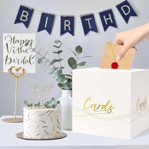 White and Gold Gift Card Box for Weddings and Parties - 9.8"