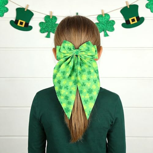 St. Patrick's Day Large Green Shamrock Bow Hair Clip Satin Barrette