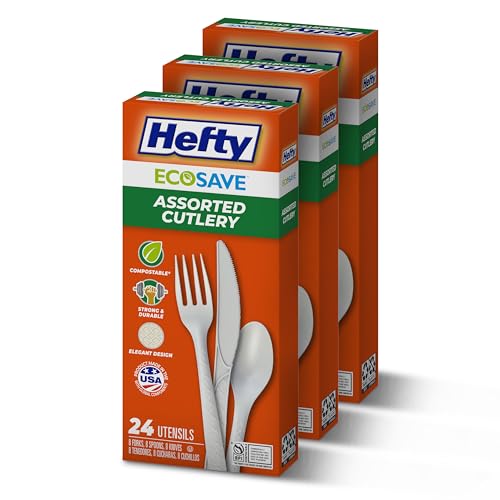 Hefty ECOSAVE Compostable Assorted Cutlery Set, 72-Piece (3-Pack of 24)