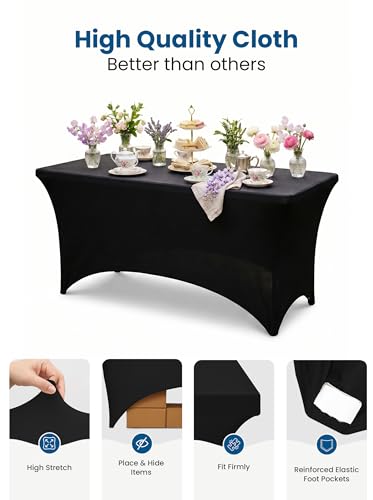 Utopia Kitchen 6ft Fitted Spandex Tablecloth, Black - 2 Pack