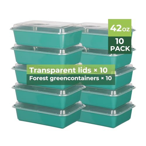 Moiturti 42 oz Reusable Meal Prep Containers with Lids, Dark Green, 10 Pack