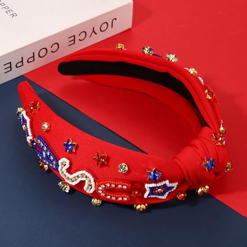American Flag Rhinestone Knotted Headband Patriotic 4th of July Hair Accessory