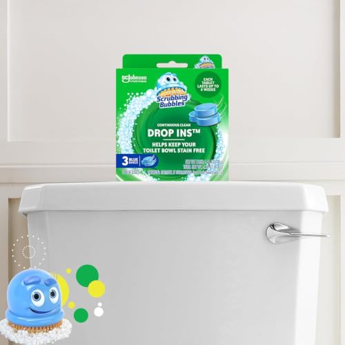 Scrubbing Bubbles Continuous Clean Toilet Drop-Ins 3-Pack | Blue Toilet Bowl Cleaner, Septic Safe, Removes Hard Water Minerals & Limescale