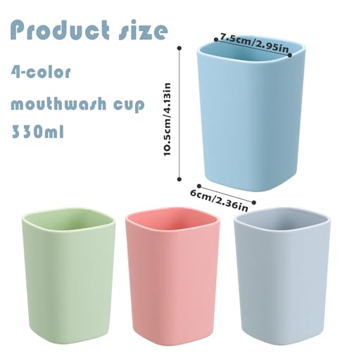 Baowindy 4-Piece Bathroom Tumbler Set, 330ml Reusable Toothbrush Cups