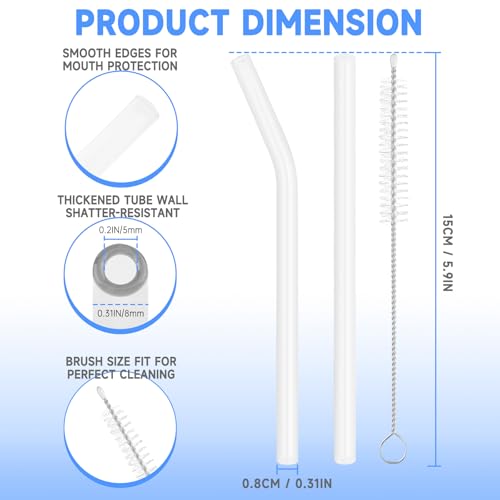 8 Clear Reusable Glass Straws - Short 6" Shatter Resistant