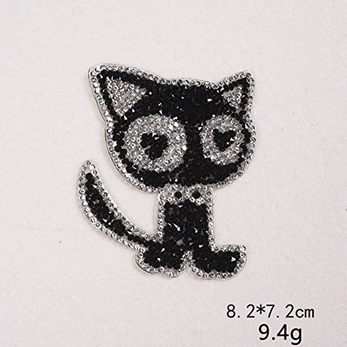 Minason Black Crystal Bling Cat and Fish Bone Sequin Iron-On Patch