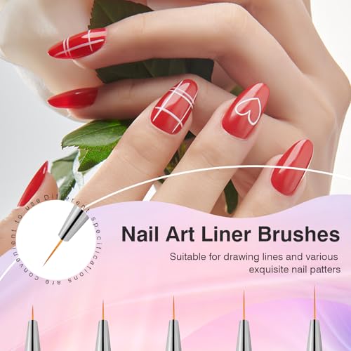 TOCOLES 5 Pcs Nail Art Brush Set Double-Ended Liner Brushes & Dotting Pens
