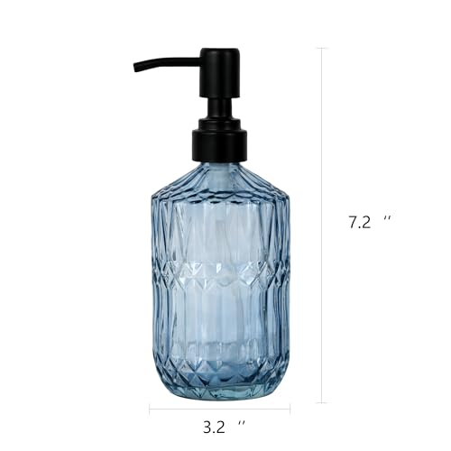 18oz Blue Glass Soap Dispenser with Rustproof Black Pump