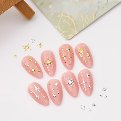 WULIUFLY 200Pcs Gold Star Nail Charms - 3D Alloy Retro Nail Gems & Art Supplies