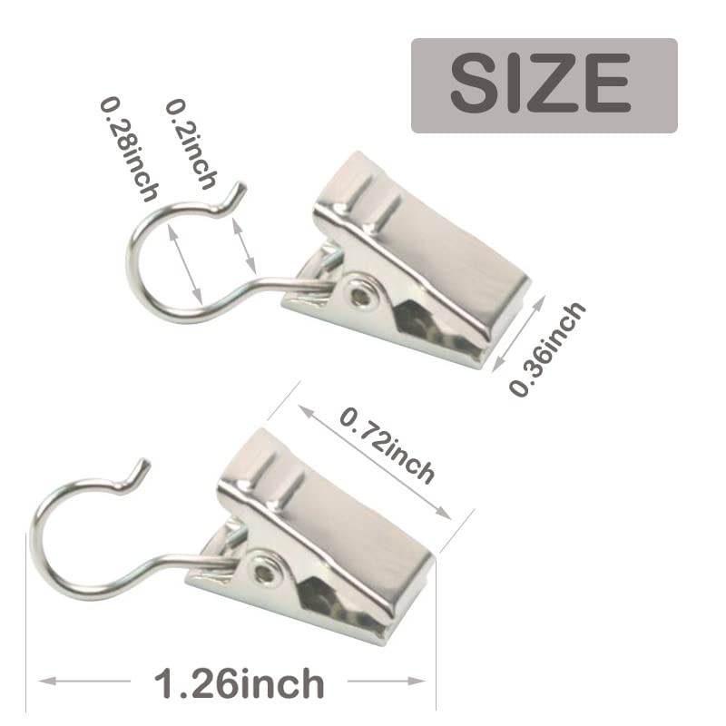 30 Pack Heavy Duty Curtain Clips with Hooks - Bright Silver