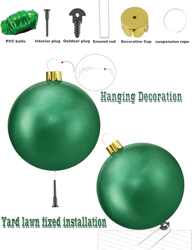 Inflatable Christmas Ornament Ball - 18 Inch Green Yard Decor - Indoor & Outdoor Holiday Decoration