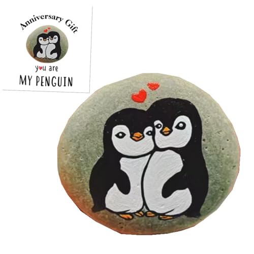 Hand-Painted Penguin Pebble Art Gift for Couples