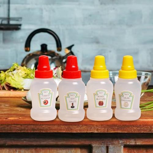 Zhuluck 4Pcs Mini Ketchup Squeeze Bottles 25ml Refillable Bento Box Containers