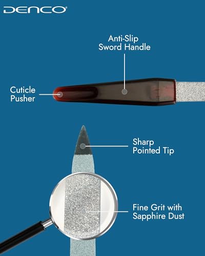 Denco Large Sapphire Nail File – Double-Sided Metal Grit Shaper with Protective Sheath