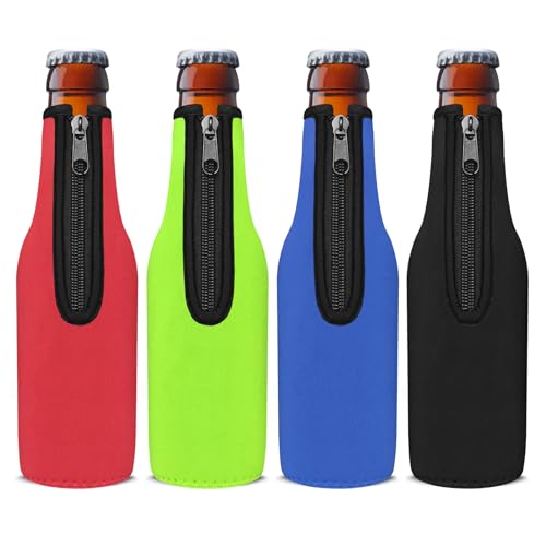 Wegitcs Multicolor Beer Bottle Cooler Sleeves - 4 Pack Insulated Neoprene Holder