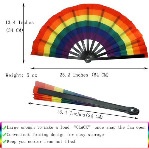 Temogole Large Rainbow Hand Fan - Folding Pride Festival Fan