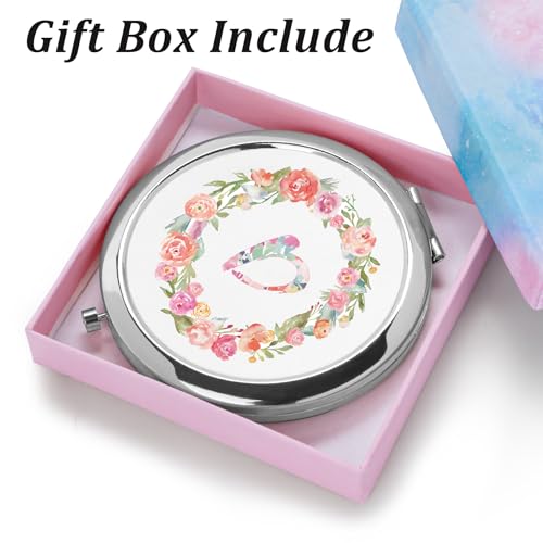 Personalized Floral Monogram Compact Mirror - QUSTGO Silver 2.75"