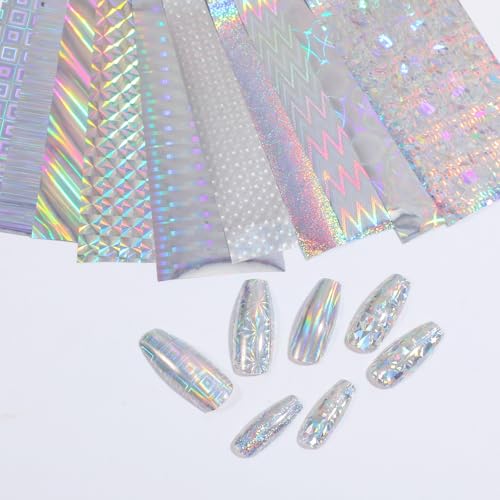 Ymapinc 20 Sheets Laser Holographic Nail Foil Transfer Set for DIY Art