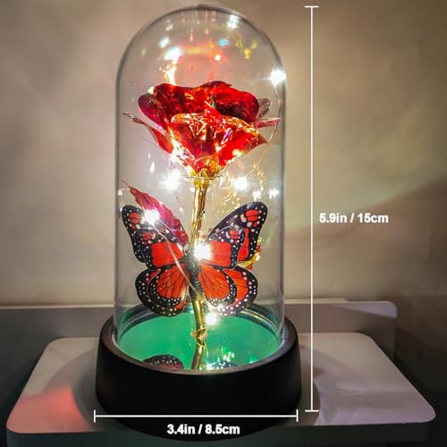 JZILU Colorful Eternal Rose in Glass Dome with Warm LED Fairy Lights