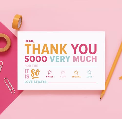 ThreeKin Collective 25-Pack Kids Fill-in-the-Blank Thank You Cards - Bright
