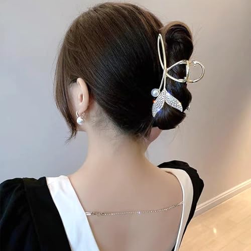 Rannyrena Gold Metal Hair Claw Clips with Pearls and Crystals - Pack of 2