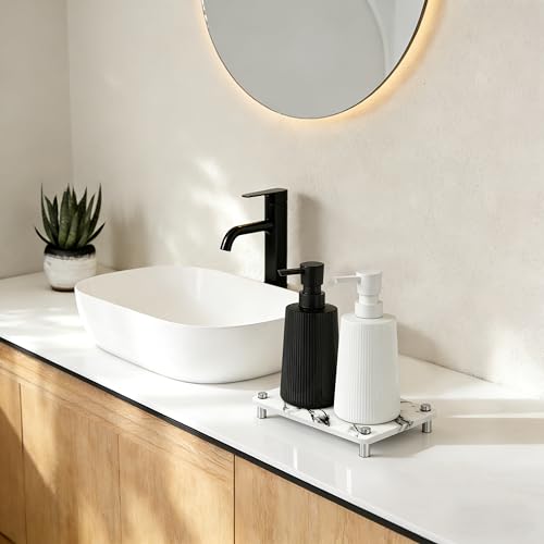 Modern Farmhouse Glass Soap Dispenser Set with Diatomite Tray (White/Black)