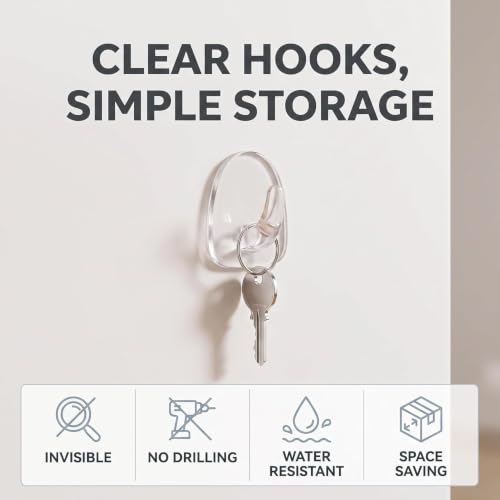 20 Clear Adhesive Wall Hooks - Transparent Acrylic Hangers