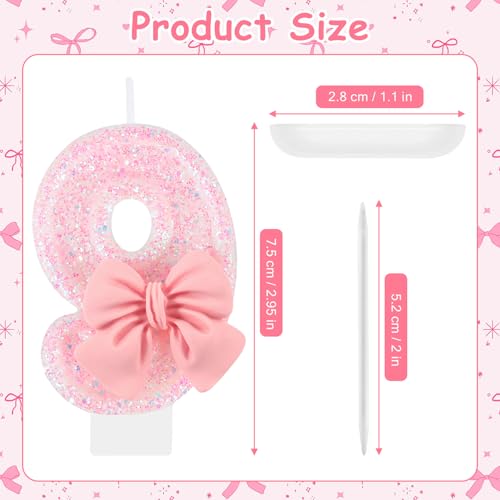 Pink Bow Number 9 Birthday Candle Cake Topper Decor