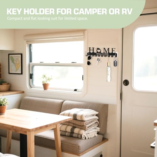 Metal Key Holder Wall Mount with 12 Hooks - Black Adhesive Hanger