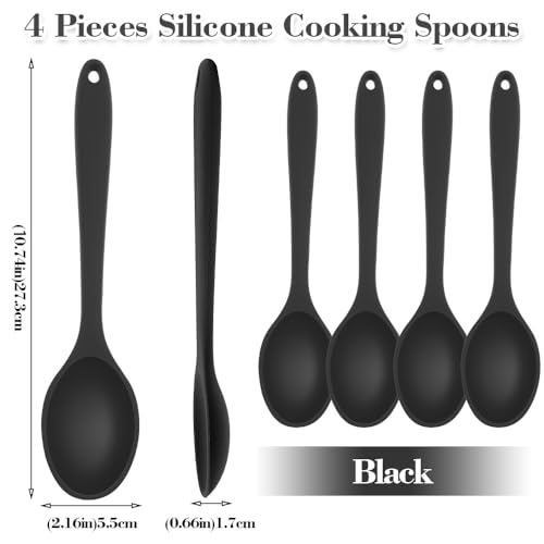 Libemskix Black Silicone Spoons Set - 4 Pcs Large Cooking Utensils