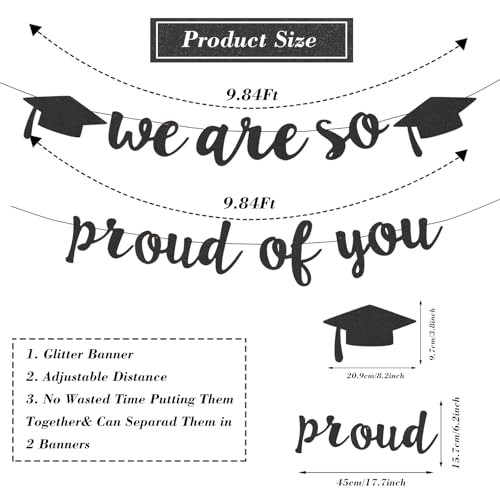 Class of 2026 Graduation Banner Black Glitter Pre-Strung Party Decor