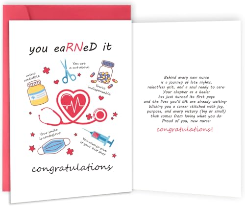 Nurse Graduation Card with Envelope - RN Grad Congrats Gift