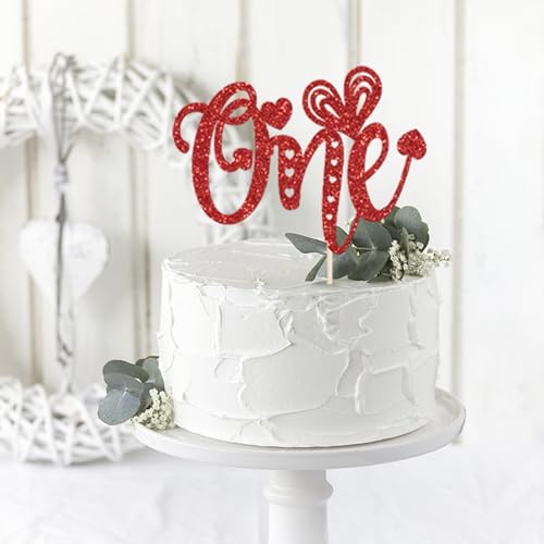 Valentines One Cake Topper Red Glitter Sweetheart 1st Birthday