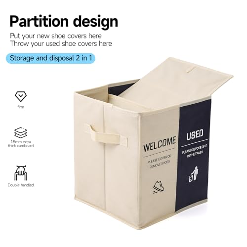 Foldable Shoe Cover Dispenser Box with Used Covers Sign - Beige & Blue