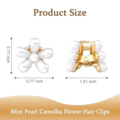 BluOcnMkt 10pcs Small Pearl Flower Hair Claw Clips, Metal Mini Hair Accessories