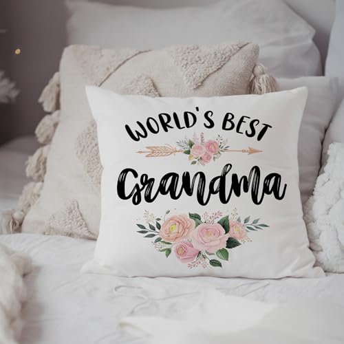 Grandma Throw Pillow Cover - World's Best Grandma Gift, 18x18in