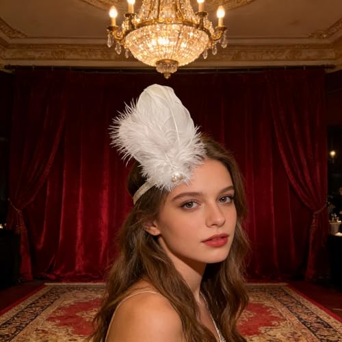 White Feather Hair Clips 2-Piece Ballet Style Pearl Hair Pins