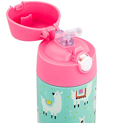 Snug Kids Water Bottle with Straw & Spout - 12oz Llamas, Insulated Stainless Steel
