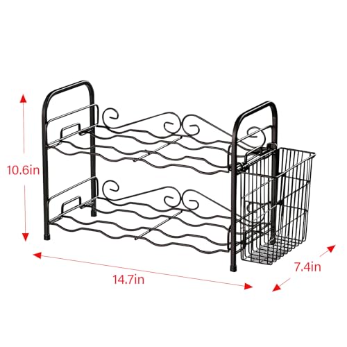 2-Tier Wine Rack for 8 Bottles with Cork Holder - Black