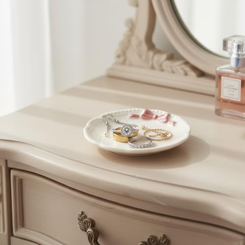 Ceramic Ring Holder Dish with Pink Bow | Ardax Bowknot Design