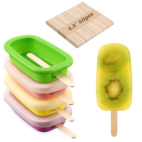 WMKGG Stackable Silicone Popsicle Molds with Lids, 4-Cavity Ice Pop Maker