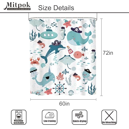 Ocean Whale Teal Blue Shower Curtain Set - 72" x 72"