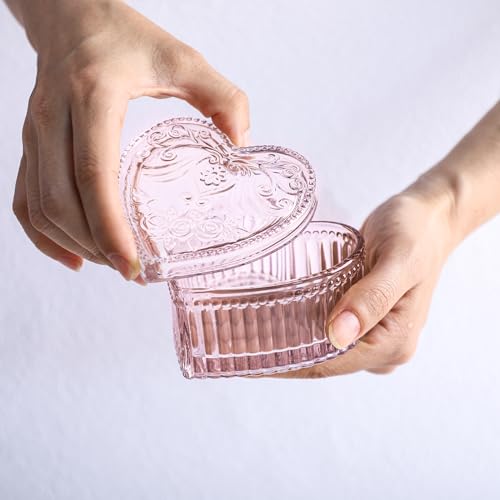 Pink Crystal Glass Heart-Shaped Jewelry & Candy Storage Box