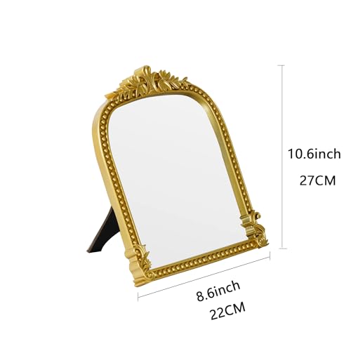 Vintage Gold Arched Makeup Mirror - 10.6-inch Freestanding Vanity Mirror