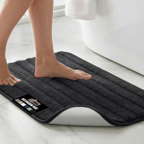 Gorilla Grip Black Memory Foam Bath Mat, 40x24 with Textured Backing