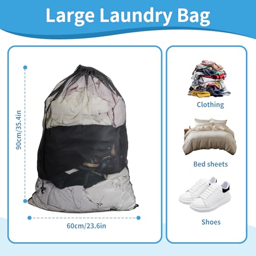 Heavy Duty Mesh Laundry Bags - 2 Pack, 24x35 Inches for Travel & College