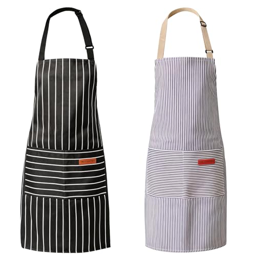 Adjustable Unisex Kitchen Aprons - 2 Pack with Large Pockets