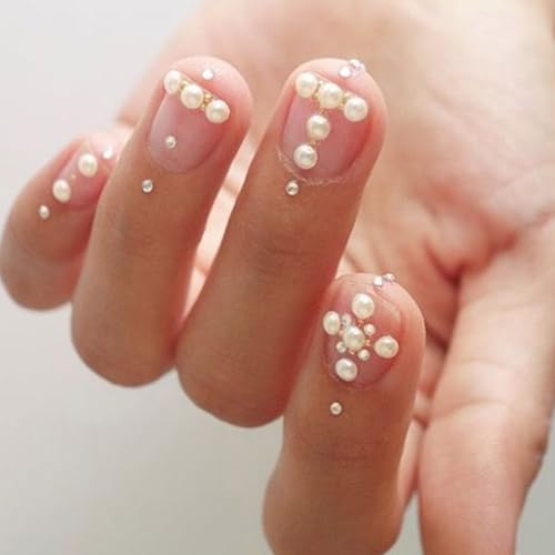 Nail Pearls 12 Grids Flatback White Pearl Charms for Manicure and DIY Crafts
