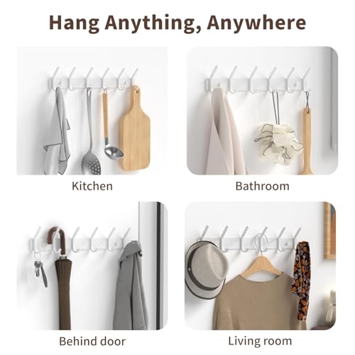 15-Inch Wall Mounted Coat Rack with 6 Hooks, White Metal Entryway Hanger